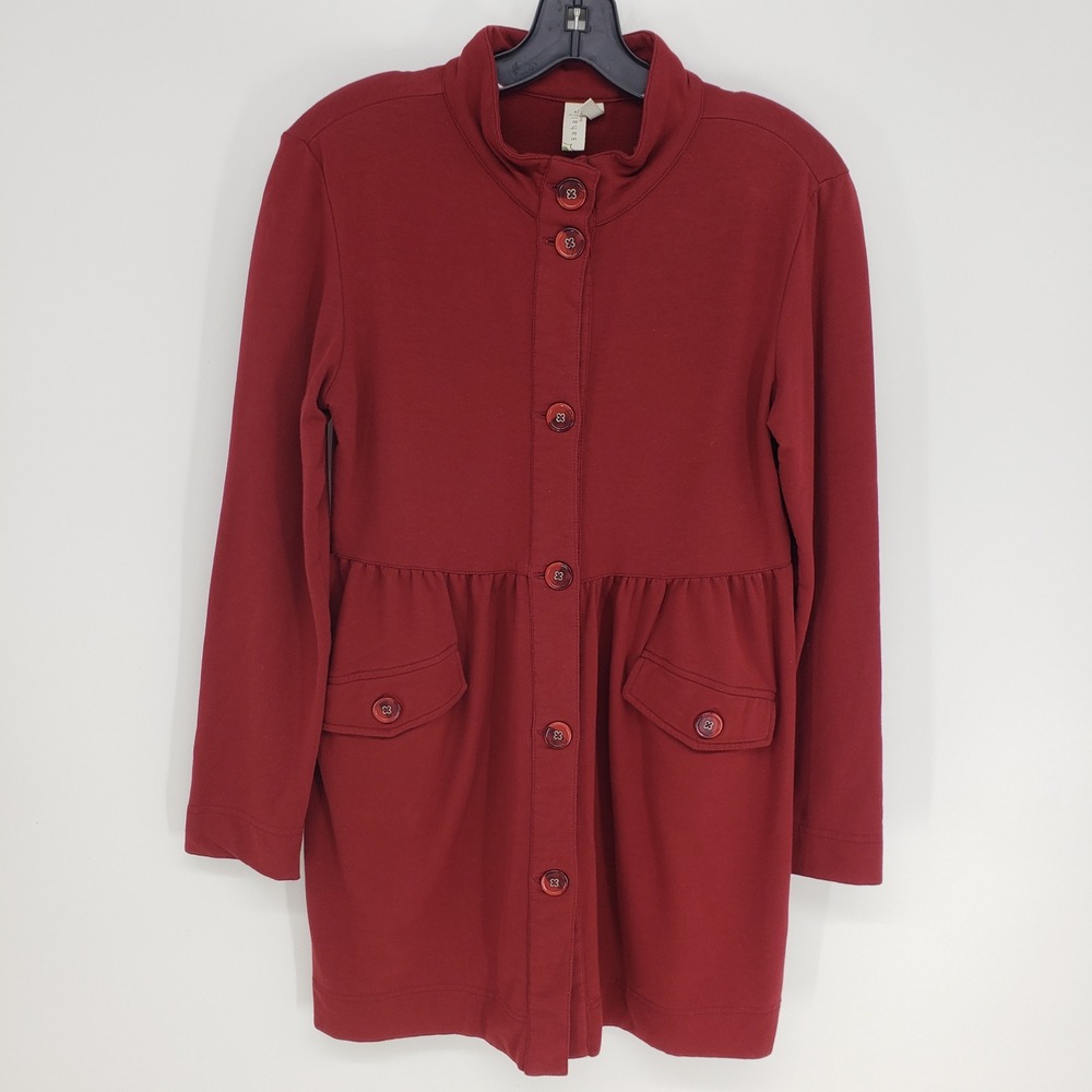 Sahalie Knit Button Front Jacket Womens Size Small Red Long Sleeve Empire Waist